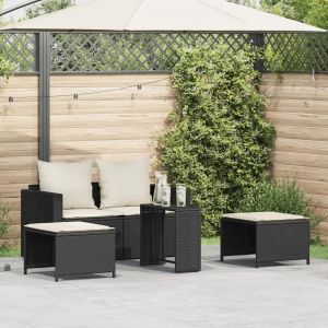 Salon De Jardin 5 Pcs Avec Coussins Empilable Noir Polyrotin - Neuf