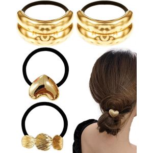 Tzf-Lot De 4 Bandeaux Pour Queue De Cheval, Bandeau En Métal, Bandeau Doré, Épingle À Cheveux Élastique, Bandeau Pour Queue De Cheval, Bandeau Doré, Bandeau Punk, Bandeau Pour Queue De Cheval Doré - Neuf