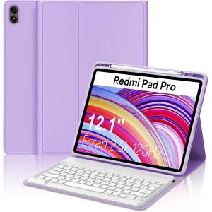 Clavier Pour Redmi Pad Pro 12.1/Xiaomi Poco Pad 2024, Azerty Fran&ccedil;ais Keyboard Coque, &Eacute;tui Clavier D&eacute;tachable Bluetooth Pour Redmi Pro 12.1 Pouces 2024, Violet Clair - Neuf