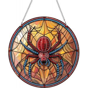 Trahoo-Diy Araignée Diamond Painting Pendentif, Araignée Pendant Broderie Diamant Kit Avec Chaîne, Pour Jardin Maison Porte Et Fenêtre Décoration Cadeaux(Araignée) - Neuf