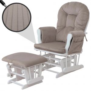 Fauteuil relax HWC-C76, fauteuil &agrave; bascule Fauteuil oscillant avec pouf Tissu Velours 320g/m&sup2; &Ouml;ko-Texgris clair B&acirc;ti blanc - Neuf