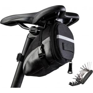 Sacoche Velo De Route,Sacoche De Selle Vélo De Montagne Avec Grande Capacité,Accessoire Velo Réfléchissant,Outillage Velo De 16 En 1 Pour Vélo De Route Vtt Pliant (Noir) - Neuf