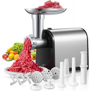 ChenQuanSarl-3 En 1 Hachoir À Viande Électrique Professionnel Avec 3 Plaques Abrasives En Acier Inoxydable, 1 Kubbe Et 3 Tubes De Remplis De Saucisses, 2000W - Neuf