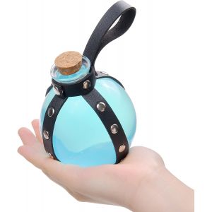 CAUC-Magique Sph&eacute;rique bouteille en verre transparent - Cosplay, Sorcier, Accessoire costume de Sorci&egrave;re - Avec un bouchon en li&egrave;ge, un support de manche en similicuir u2013 (Noir) - Neuf