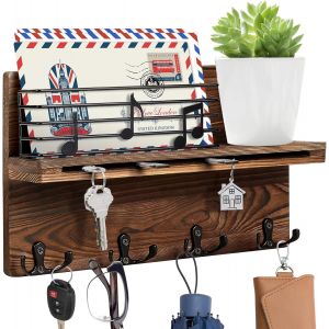 Cauc-Porte Clef Mural Bois &Agrave; 4 Double Crochets Bo&icirc;te &Agrave; Cl&eacute;s Vintage, Boite A Clefs Murale Avec &Eacute;tag&egrave;re De Rangement Pour Rangement Des Cl&eacute;s Et Courrier &Agrave; L'entr&eacute;e, Support Clef Mural - Neuf