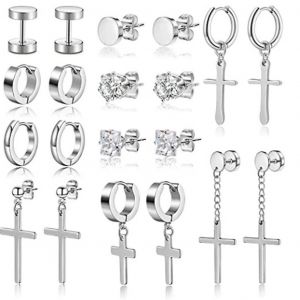10 Set Long Chain Stud Cross Dangle Earrings Set Cool Titanium Steel Jewelry - Neuf
