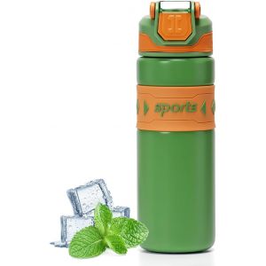 Bouteille D'eau Isotherme De 600 Ml Avec Paille Et Couvercle En Acier Inoxydable,Anti-Fuite,Couvercle À Rabat,Poignée De Transport Pour Salle De Sport,Voyage,Sport (Vert) - Neuf