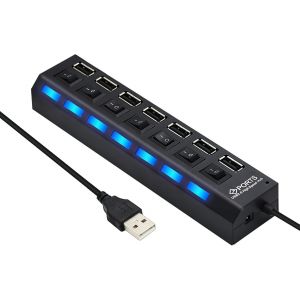 NAERYUT-Hub Usb 2.0,Multiprise Usb 7 Ports,Multi Usb Avec Interrupteur Et Lumière Led,Port Usb Multiple Pour Pc,Ps4/Ps5,Pc De Jeu,Ordinateur Portable,Mémoire Usb,Imprimante (40Cm) - Neuf