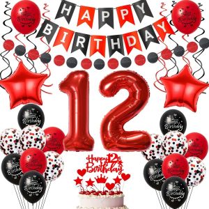 ballon d&eacute;coration 12 ans anniversaire fille, d&eacute;coration anniversaire 12 ans fille ballon,Noir Rouge d&eacute;coration 12 ans fille anniversaire ballon d&eacute;coration g&acirc;teau anniversaire 12 ans fille d&eacute;co - Neuf