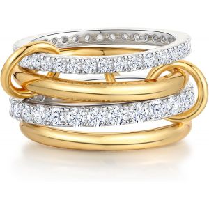 Tianyi-Bague Argent Pour Femme Fille 18k Plaqu&eacute; Or Hypoallerg&eacute;nique Bague Brillante Diamant Zirconium Empilables Bague Tendance Rond Fantaisie Bague Cadeau Valentin Dor&eacute; Bijoux Femme Taille 52-62 - Neuf