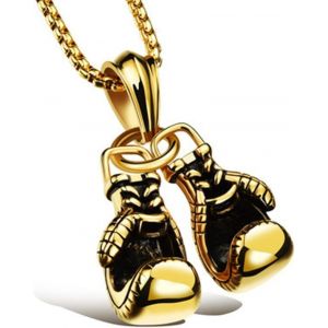 Trahoo-Pendentif Collier Gant De Boxe Pendentif Gant De Boxe Collier En Acier Inoxydable Avec Chaîne, (Or) - Neuf