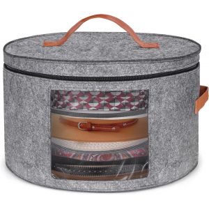 Mevronisshop-Boite Chapeau Ronde Grise - Grand Organisateur De Chapeaux Pliable Avec Fermeture &Eacute;clair, Fen&ecirc;tre Transparente, Poign&eacute;es En Cuir - Feutre Anti-Poussi&egrave;re & Anti-Humidit&eacute; - 43 X 26 Cm - Neuf