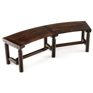 Banc De Jardin Incurv&eacute; 139 X 36 X 41 Cm Large Assise Pour 2 Personnes Style Rustique En Bois Carbonis&eacute; Marron Helloshop26 20_0010559 - Neuf