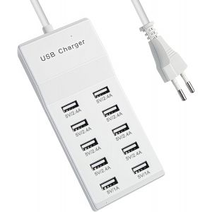 Eryi-Chargeur Usb Multiple, Chargeur Usb 50 W 10 Ports, Chargeur Rapide, Station De Charge Pour Plusieurs Appareils, Prise Multiple, Station De Charge Pour Ipad, Iphone Series Et Autres Smartphones - Neuf