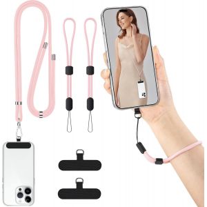 CHECARZHN--NO1-Lot De 2 Cordons Tour De Cou Réglables Pour Téléphone Portable Avec 2 Patchs Durables, Sangle Antivol Compatible Avec La Plupart Des Smartphones, Noir Et Gris - Neuf