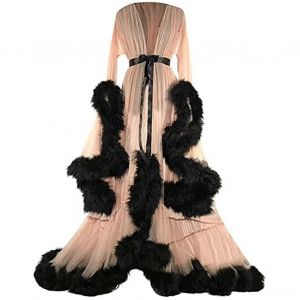 Robe Longue Traînante Pour Femmes Robe À Manches Évasées En Plumes Parfaite Pour Les Enterrements De Vie De Jeune Fille - Neuf
