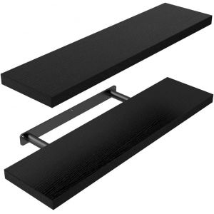 Etagere Murale, Étagères Murales En Bois Noire 60cm, Étagères Décoratives Lot De 2 Avec Grand Rangement Pour Salle De Chambre, Bureau, Salon, Etc - Neuf