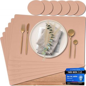 TIANYI-Mahewa® Lot de 6 sets de table en cuir synthétique de qualité supérieure - Lavables et imperméables - Aspect cuir (rose, carré) - Neuf