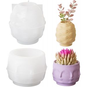 2 PCS Moule Vase Resine Epoxy, Formes du Visage et Des L&egrave;vres en Moulle Silicone Resine Epoxy Vase, Fleurs Vase Moule en Silicone pour R&eacute;sine Epoxy, D&eacute;coration de La Maison - Neuf