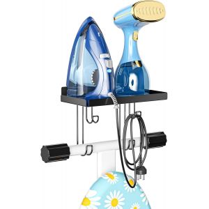 MEVRONISSHOP-Support Table a Repasser, Accroche Mural Fer A Repasser, Noir Porte Table a Repasser Porte, Support Mural en M&eacute;tal Pour Planche &agrave; Repasser avec Grande &Eacute;tag&egrave;re pour Buanderie (en Y ou en - Neuf