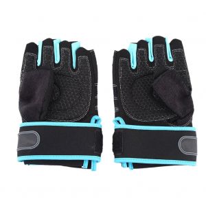 Gants De Cyclisme Respirants En Microfibre, Demi-Doigts, Bandage Allonge (Bleu, Taille M) - Neuf