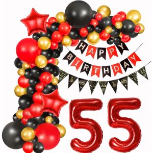 AYUHR-Casino Decoration Anniversaire - 131pcs Deco Fete avec Ballons Rouge Noir Doré Accessoires Arche Ballon Dés Cartes Poker pour Soirées Casino Clubs Las Vegas Anniversaires Hommes Femmes Enfants - Neuf