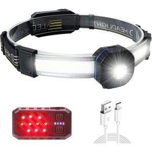 Lampe Frontale Rechargeable 500 Lumens Lampes Frontales À Faisceau Large 210° Avec Lumière Rouge, 7 Modes Torche Frontale Étanche Pour Camping, Pêche, D'urgence - Neuf