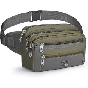 KALANKA-Sacoche Banane Homme Sac Banane Femme avec 7 Poches Zippées et Sangle Réglable Grande Capacité Sac Banane pour Le Jogging Randonnée Camping Cyclisme, Vert - Neuf