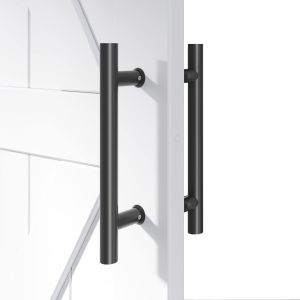 Poign&eacute;e De Porte De Grange Double Face En Forme De H,Acier Inoxydable 304 En Poudre Noire Givr&eacute;e,Ronde,Pour Porte En Verre Et Porte En Bois - Neuf