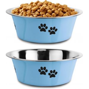 Cmws-Lot De 2 Gamelles Pour Chien De Taille Moyenne Et Grande - Gamelle À Eau Avec Semelle En Silicone Antidérapante - Gamelle Surélevée En Acier Inoxydable (Bleu, Diamètre 21 Cm, 1560 Ml) - Neuf