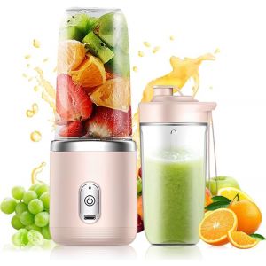 Mixeur portable, 400 ml, avec gobelet de rechange, rechargeable par USB, petit blender &agrave; emporter avec 6 lames, mini blender pour milkshakes, jus, smoothies (rose) - Neuf