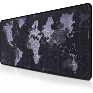 Tapis de souris de jeu avec carte du monde Tapis de bureau multifonction et antid&eacute;rapant Grande taille XXL Tapis de table pour am&eacute;liorer la pr&eacute;cision et la vitesse 800 x 300 mm Noir - Neuf