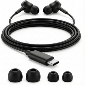 KALANKA-&Eacute;couteurs USB C HiFi St&eacute;r&eacute;o, Casque Intra-Auriculaire Filaire avec Micro et Contr&ocirc;le Volume, Compatible avec Samsung Galaxy S25 S24 S23 S22 S21 S20 Ultra FE Plus, Note 20 - Noir - Neuf