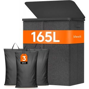 Panier a Linge Sale 105L, Bac a Linge avec Couvercle, Corbeille a Linge avec Plastique Poignées et Sac a Linge, Grand Panier Linge Pliable pour Buanderie, Chambre, Salle de Bain, Beige - Neuf