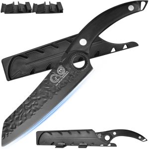 Oayew-Forged Kitchen Knife,Full Tang Wood Hand,High Carbon Steel Meat Cleaver,Japanese Chefs Knife,Vegetable Meat Cutting With Finger Hole,Slicing Cooking Knife With Sheath - Neuf