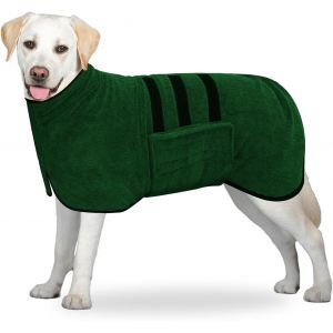 Jgd-Peignoir En Microfibre, Serviette Extra Absorbant Et S&eacute;chage Rapide Avec Velcro Et Bande R&eacute;tractable R&eacute;glable, Pour Grands Moyens Et Petits Chiens (Vert, Xl) - Neuf