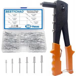 MEVRONISSHOP-Kit de pistolet &agrave; riveter, riveteuse manuelle avec 160 rivets pop 2,4 mm, 3,2 mm, 4 mm, 4,8 mm, outil de rivetage pour automobile et m&eacute;dical - Neuf