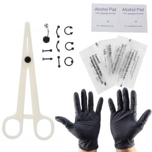 Kit D'outils Jetables Pour Piercings De Langue, Nez, Ventre, Corps, Anneaux Noirs - Neuf