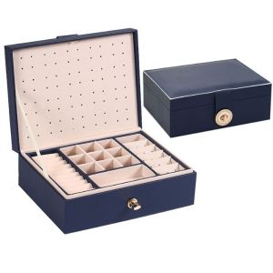 1 Pcs Bleu Boîte À Bijoux Organisateur De Collier Boucles D'oreilles Bracelet Anneaux, Des Grand De Cuir D'unité Centrale De Bijoux Coffret 3 Empilables Couches - Neuf