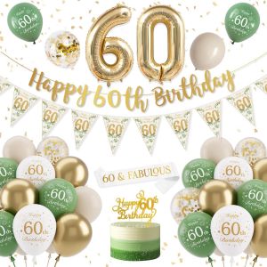 Decoration Anniversaire 60 ans Femmes Homme, Vert Or Ballons Anniversaire 60 ans, Banderole Joyeux Anniversaire, Deco Anniversaire Femmes Homme, Happy Birthday Bannière - Neuf