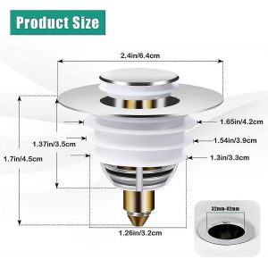 But&eacute;e d'&eacute;vier universelle,bouchon d'&eacute;vier escamotable avec 2 joints pour baignoire,cuisine,&eacute;vier (trou de vidange de 32-42 mm) - Neuf