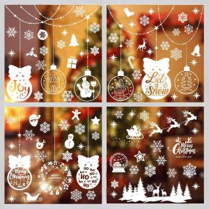 Pack de 200 stickers, vitrine de Noël, flocons de neige blanche, Père Noël, renne, bonhomme de neige, 9 stickers pour décoration de Noël - Neuf