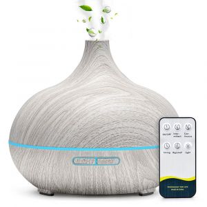 Diffuseur d'huiles essentielles d'aromath&eacute;rapie 500ML,humidificateur d'air ultrasonique avec t&eacute;l&eacute;commande,Grain de bois,frais avec 7 lumi&egrave;res LED color&eacute;es - Type White #A - Neuf