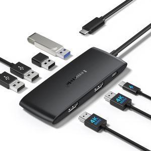 Station D'Accueil Usb C, Hub Double Hdmi Avec 2 Adaptateurs Hdmi 4K@60Hz, 4 Ports Usb 3.0/2.0, Pd 100 W Pour Ordinateur Portable - Neuf