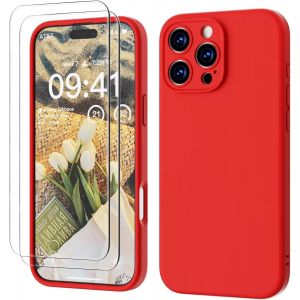 KALANKA-3 en 1 iPhone 16 Pro Max Coque Silicone Liquide 6.9""- avec 2 Verre Trempé - Étui Protection Précise de Caméra [Résistant aux Rayures] [Antidérapant] iPhone 16 Pro Max Case, Rouge - Neuf