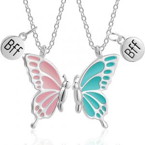 Collier 2 Pièces Avec Pendentif, Chaînes Pour Filles, Amitié, Papillon, Meilleure Amie, Cadeau Pour Copines - Neuf