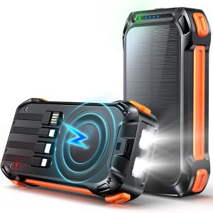 Senior-26800mah Batterie Externe Solaire Sans Fil Avec 4 C&acirc;bles Int&eacute;gr&eacute;s, Charge Rapide 7 Sorties Chargeur Portable Usb C 30w Avec Lampe Sos, Pour T&eacute;l&eacute;phones Tablettes Camping[L1030] - Neuf