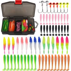 Kyaoayo-Lot De 64 Leurres De Pêche En Caoutchouc Avec Tête Plombée Pour Truite, Sandre, Brochet Et Perche, Pour Eau Douce Et Salée, Cadeaux De Pêche Pour Homme - Neuf