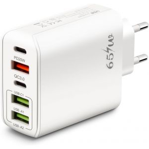 65w Chargeur Usb C Rapide, 5-Ports Prise Usb C Multiple Avec Pd Et Qc3.0, Usb C Prise Type C Multiple Chargeur Pour Iphone 15 14 13 12 11 Pro Max Se 2020 Xs Xr X,Ipad,Samsung - Neuf