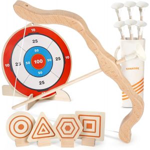 Asfasfq-Ensemble D'arc Et Flèches Pour Enfants En Bois, Jouet De Tir À L'arc Avec 6 Flèches À Ventouse, 1 Grande Cible, 4 Petites Cibles Et Carquois, Idéal Pour Garçons Et Filles À Partir De 3 Ans - Neuf